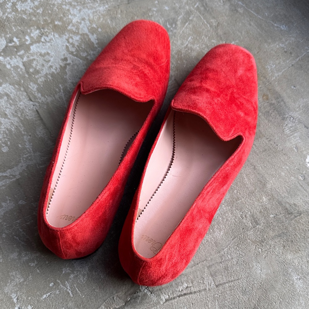 J. Crew Suede Smoking Loafers Slippers Flats Fiery Sunset Unexpected Red Sz 7
